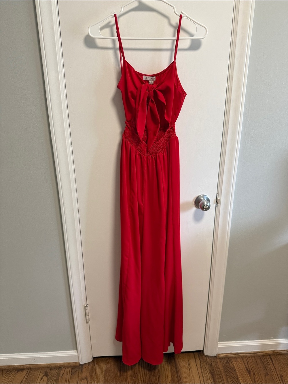 HYFVE Red Maxi Jumpsuit with Front Tie and keyhole